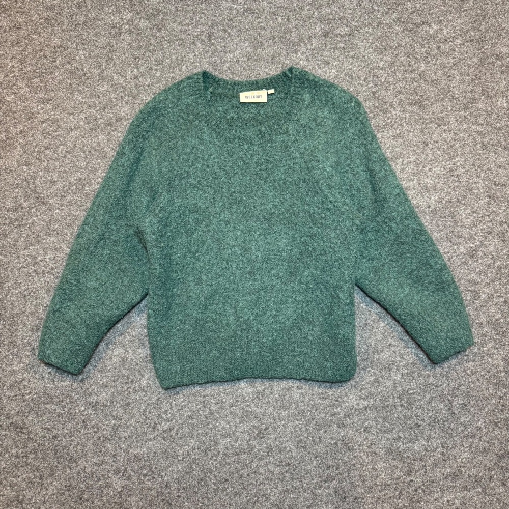 Weekday Forest Green Textured Knit Crew Neck Raglan Sweater XS